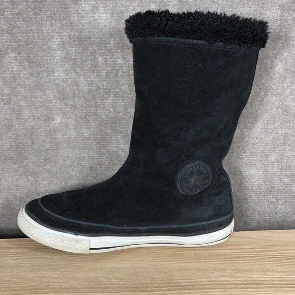 Converse Boots Junior 5 Chuck Taylor Beverly Black Suede Leather Faux Fur Lined